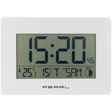 PEARL Funk-Wanduhr mit Jumbo-Uhrzeit, Temperatur- & Datums-Anzeige, weiß