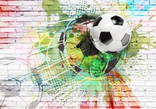 Jugendzimmer Fußball Ziegeln VLIES FOTOTAPETE 3D WOHNZIMMER TAPETE WANDBILD XXL