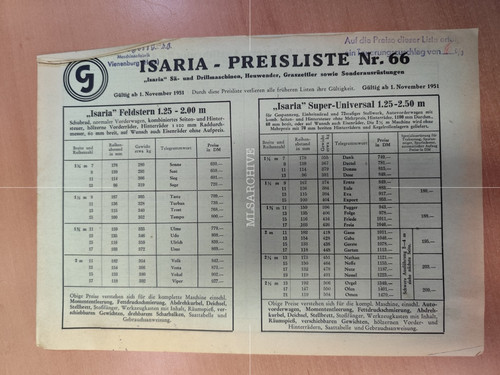 Isaria preisliste 1951 - isaria, nr.66
