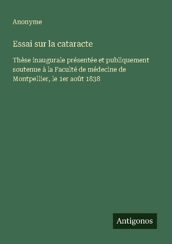 Essai sur cataracte - essai, anonyme