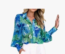 Bluse Blau Grün Gemustert Gr. S Neu Nie Getragen