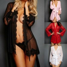SexySpitze Kimono Morgenmantel Damen Bademantel Robe Nachtwäsche Negligé Dessous