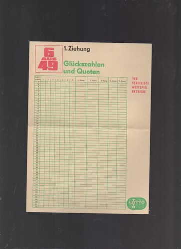 Doppelseitiger ddr lottoschein - doppelseitiger, ddr-lottoschein