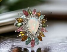 GJ69 * COCKTAIL EDELSTEIN RING (17) ÄTH. OPAL & 19x TURMALIN EDELl 925er SILBER