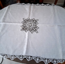 Leinentischdecke naturweiß Leinen Tischdecke Häkeleinsätze Häkelspitze antik