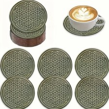 6er-Set Blume des  Lebens Lebensblume grün Untersetzer Holz für Kaffee& Getränke