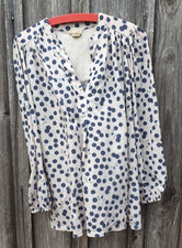 beige Bluse mit blauen Punkten, Gr. L, Langarm