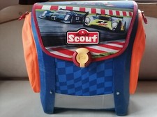 SCOUT Schulranzen Schulanfänger blau/orange/silber Rennwagen-Motiv + Geldbeutel