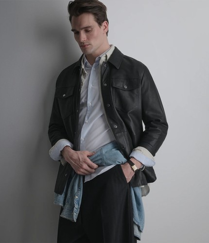 Schwarz leder hemd jacke - leder,
