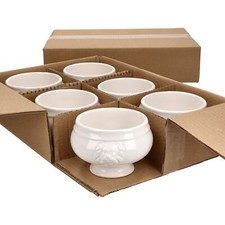 12x LEO Löwenkopf-Terrinen 450ml weiß 12 Personen Suppen-Tasse Schale Steingut