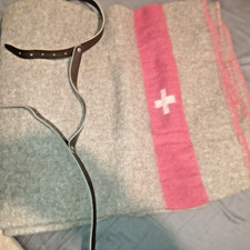 Schurwolle 90% wolldecke warm 1,74x1,30 ledergurt Schweizer armee outdoor robust