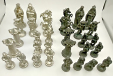 32 Stk DEKORATIVE SCHACHFIGUREN AUS ZINN "RITTER" MASSIV ZINN  (LB21)