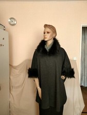 damen poncho cape winter Gr Brustweite  99 Lang  75 mit Kunstpelz