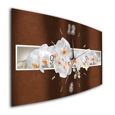 BM Wanduhr 44 cm x 22 cm  leises Uhrwerk Funkwanduhr 7523-1a Asien Orchideen