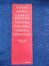 Opel Corsa Astra Cabrio Edition Vectra Calibra Omega Senator Preisliste 09.1991