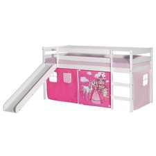 Hochbett mit Rutsche weiß mit Vorhang PRINZESSIN in rosa/pink
