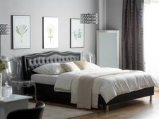 Barock Bett Unicorn Lederbett schwarz mit Strasssteine Lattenrost Bettkasten