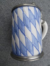 Bierkrug 0,5l  Porzellan Bayern mit Zinndeckel 1971 handbemalt