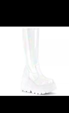 Sale SHAKER-65 Damenia Damen Keil Plateau Stiefel weiß Hologramm Stretch Lack 39