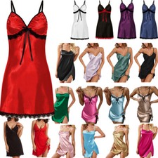 Sexy Damen Nachthemd Satin Negligee Spitze Babydoll Dessous Träger Nachtwä☆