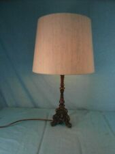 Tischlampe Antik Messing Barock Dreifuß Stoffschirm Lampe Leuchte Design 20a4