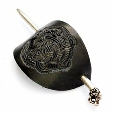 Haarspange aus Leder mit Mittelalter Wikinger Prägung & Haarnadel Stift Oseberg