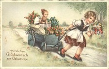 Kinder Child Enfants Geburtstag Blumen Holzkarre Geschenke