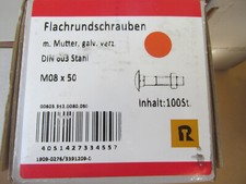Flachrundschrauben Schlossschrauben M8x50mm verz. 100Stück + Muttern / ContPal4