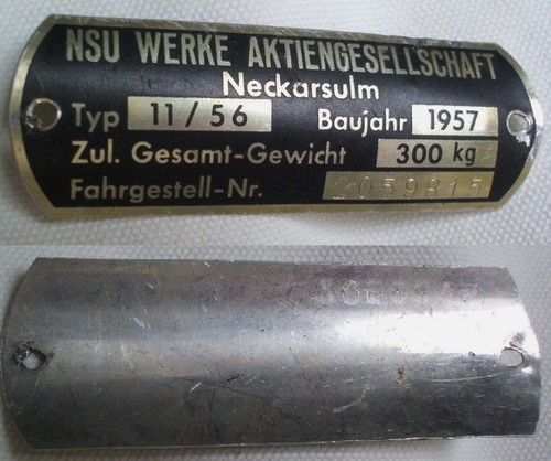Typenschild nsu lambretta - typenschild,
