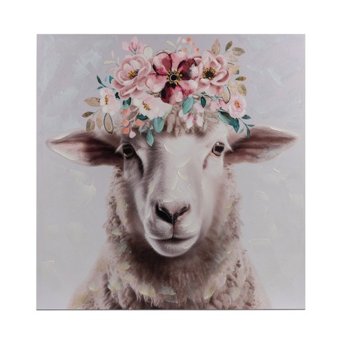 Wandbild schaf mit blumenkranz - schaf,