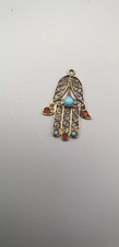 Vintage Anhänger Hamsa Hand der Fatima aus 925 Sterlingsilber vergoldet