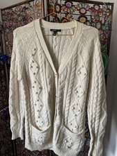 Wollweiße Boho Strickjacke
