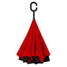 REVERS Umgekehrter Regenschirm Schirm Windsicher 2-Schicht Membran rot