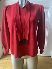 Via Appia Damen Pullover Pulli Gr M 38 ?rot Schal mit schwarzen Perlen Fransen
