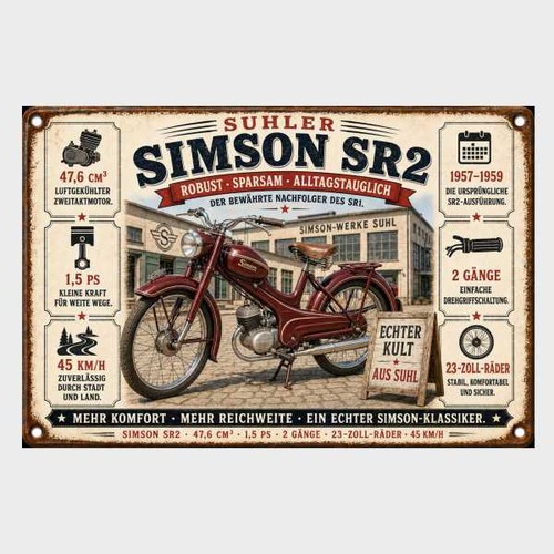 Blechschild simson 2 moped - sr,