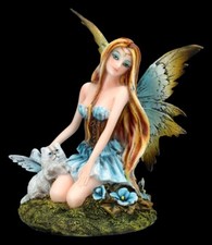 Elfenfigur – Kati mit geflügelter Katze - Feen Fantasy Deko Figur H 14 cm 