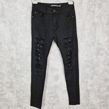 Stretchhose 34 XS Schwarz Viskose Used Strass Löcher Skinny Slim
