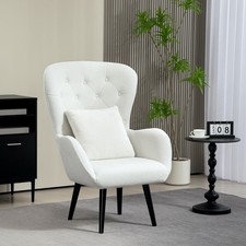 HOMCOM Sessel Loungesessel mit Kissen Geplostert Teddy Sessel mit Holzbeine Weiß