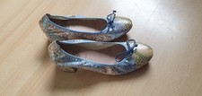 Damen Schuhe Ballerina kleiner Absatz blau gold glänzend Gr. 39 wonders