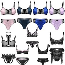 DE Herren Zweiteiliger Satin Nachtwäsche Sissy BH Slips Dessous Cosplay Kleidung