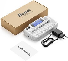 BONAI Akku Ladegerät 9 Slot LCD Batterieladegerät Universal Akkuladegerät Intell