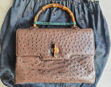 GUCCI GG Bamboo Straußenleder Tasche Handtasche Schultertasche braun Strauß