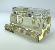 Art Deco Doppel Tintenfass Glas mit Deckel eckig 2 Behälter aus Sammlung