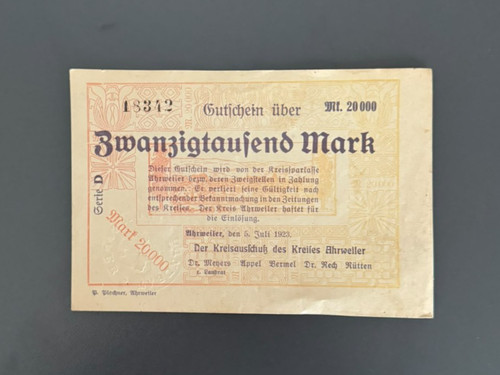 Notgeld ahrweiler tausend - ahrweiler,, 20