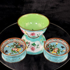 Chinesisches Cloisonné Emaille Schale & Geschirr Set Blumen Vogel Pfirsich Design Set Geschenk