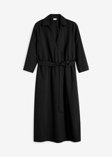 Blusenkleid mit Gürtel Gr. 42 Schwarz Damen Blusen-Kleid Midi Casual-Dress Neu*