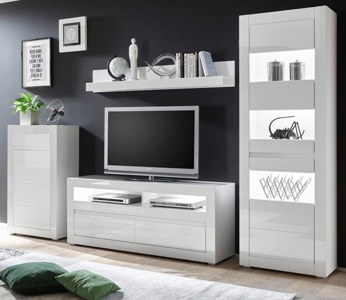 Wohnwand wohnzimmer set weiß - wohnwand,