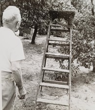 Mann steht vor Leiter im