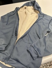 Damen Sweatjacke mit Kapuze und kuscheligem Teddyfutter, 48, Rauchblau NEU