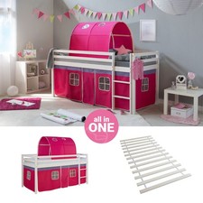 Hochbett 90x200 Kinderbett Weiß Lattenrost Tunnel Pink Stockbett Homestyle4u